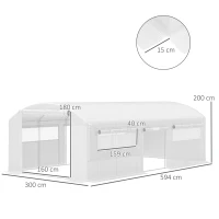 Outsunny Invernadero de Túnel 6x3x2 m con 6 Ventanas de Malla Cubierta de PE Anti-UV y 3 Puertas Enrollables Blanco(m-3)