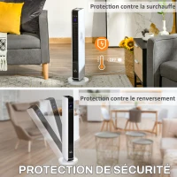 HOMCOM Chauffage électrique soufflant oscillant 1100/2200 W, céramique PTC, télécommande incluse, minuterie 8h, 21 x 21 x 73 cm(m-5)