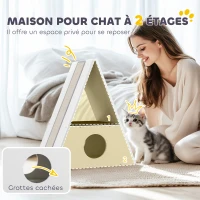 PawHut Maison pour chat 2 niveaux, Lit pour chats d'intérieur avec 2 tapis et 4 griffoirs en sisal, cachette confortable(m-4)