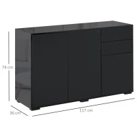 HOMCOM Buffet-Sideboard Aufbewahrungsschrank mit 2 Schubladen, 3 Türen, höhenverstellbarem Regal, Teilchenplatten, 117 x 36 x 74 cm Schwarz(m-3)