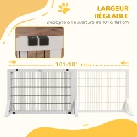 PawHut Barrière de sécurité pour chien barrière de protection à 2 panneaux largeur réglable 101-181 cm en bois acier blanc(m-6)