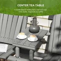 Outsunny Wood Patio Chair Bench 2 Seats w/ Centre Coffee Table, Garden Bench, Grey(m-6)
