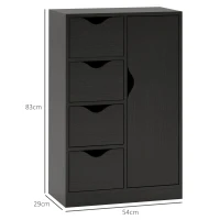HOMCOM Buffet Kommode 1 Schrank und 4 Schubladen aus Holz für Wohnzimmer, Küche, Diele, Esszimmer, Schwarz(m-3)
