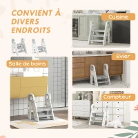 AIYAPLAY Marche pied pour enfant 3 marches, marchepied de cuisine pour enfant, pliable, hauteur ajustable de 2 à 3 marches, gris(m-7)