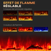 HOMCOM Cheminée électrique 1800 W avec effet flamme en LED 3 couleurs et 5 luminosités, montage mural/encastrable(m-4)