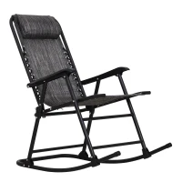 Outsunny Garten-Rockingsessel Klappbarer Rocking Chair dim. 90L x 64B x 110H cm Stahl Textilen Grau(m-1)