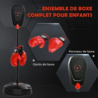 AIYAPLAY Sac de frappe sur pied punching ball pour enfants avec gants et base de lestage, réglable en hauteur 88 à 124 cm(m-5)