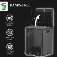HOMCOM 40L Dual Compartment Stainless Steel Bin, with Deodoriser Holders - Black(m-6)