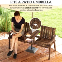 Outsunny 2-Seater Garden Bench with Table & Parasol Hole, Antique Loveseat for Porch, Patio, Carbonised Finish(m-5)