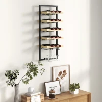 HOMCOM Étagère à bouteille casier à bouteille 5 niveaux pour 15 bouteilles 4 verres 35 x 25 x 86 cm bois de pin bois naturel(m-2)