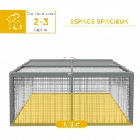 PawHut Clapier à lapins cage lapin pliable avec poignée dessus ouvrable pour 2 à 3 lapins cochons d'inde 110 x 105 x 50 cm gris(m-4)