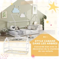 AIYAPLAY Lit cabane enfants 90x190 cm lit enfants lit maison enfant avec protection antichute, sommier à lattes et toit inclus(m-6)