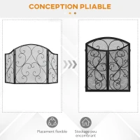 HOMCOM Pare-feu cheminée ou poêle - Pare-étincelles 3 Volets Pliables - dim. 66 x 31 x 81 cm - métal Noir(m-5)