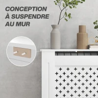 HOMCOM Couvercle de radiateur cache radiateur grille croisée pour salon chambre à coucher en bois 78l x 19P x 82H cm blanc(m-6)