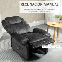 HOMCOM Sillón Relax Reclinable Manual Sillón Relax de Terciopelo con Reposabrazos Reposapiés Acolchado Grueso Negro(m-4)