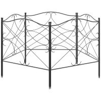 Outsunny 5er Set Dekorative Gartenzäune aus Metall mit Ornamenten 305 x 62 cm Schwarz(m-1)