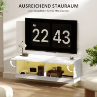 HOMCOM TV-Hängeschrank mit LED-Beleuchtung, 16 Blinkmodi, Wandmontierter TV-Schrank, Offene Regale, 120 x 35 x 40,5 cm, Weiß(m-5)