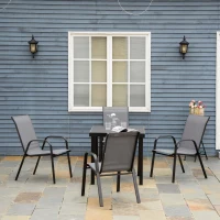 Outsunny Conjunto de 4 Cadeiras de Jardim Empilháveis Cadeiras de Refeição de Exterior com Tecido Respirável 54x75,5x95 cm Cinza(m-2)