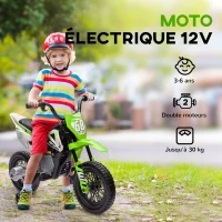 AIYAPLAY Moto électrique pour enfant moto cross pour enfants de 3 à 6 ans 2 moteurs 12V vitesse max. 5 km/h vert(m-6)