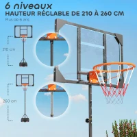 AIYAPLAY Panier de basket pour enfants, hauteur réglable de 210-260 cm extérieur et intérieur avec roues, base de lestage, bleu(m-4)