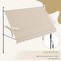 Outsunny Toldo Manual Retrátil com Manivela 350x120x210-300 cm com Altura Ajustável Impermeável para Jardim Varanda Areia(m-5)