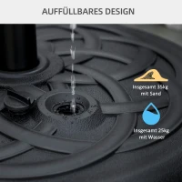 Outsunny Parasolbasis, Parasolvoet van Kunststof en Metaal, Vulbaar met Water en Zand, Ø56 x 30,5H cm, Zwart(m-5)