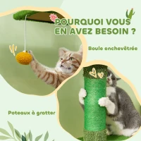 PawHut Arbre à chat, hauteur 275cm, 6 niveaux pour chat d'intérieur, du sol au plafond, avec plate-formes, niche, hamac, vert(m-8)