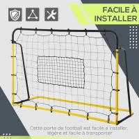 HOMCOM Filet de rebond de football, 184L x 123H cm, rebondisseur de football, 5 angles réglables de 60° à 90°,  jaune et noir(m-6)
