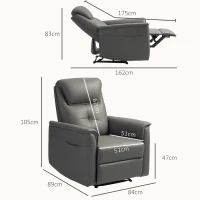HOMCOM Fauteuil inclinable avec siège à ressorts ensachés et repose-pieds réglable, poches latérales, pour salon, chambre à coucher, Gris clair(m-3)