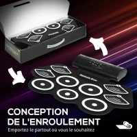 SPORTNOW Électronique drum set, kit de batterie électrique, avec 9 pads, pédales et baguettes de tambour, silicone, blanc et noir(m-8)