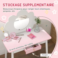 AIYAPLAY Ensemble coiffeuse pour enfant avec tabouret, coiffeuse 2 pièces pour enfants de 3 à 6 ans, miroir forme de nuage, blanc(m-5)