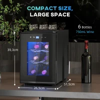 HOMCOM Weinkeller 6 Flaschen 17L Hochleistung Temperatur einstellbar 8-18° mit LED-Licht Touchpanel Schwarz(m-3)