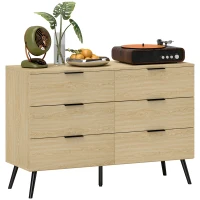 HOMCOM Commode 6 tiroirs Commode moderne pour chambre à coucher avec design anti-basculement 110L x 40l x 75H cm Aspect bois(m-11)