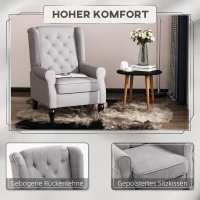 HOMCOM Ohrensessel Sessel mit Tufting, hoher Rückenlehne, Gepolstert Loungesessel mit abgerundeten Armlehnen, Holzbeine, für Schlafzimmer, Wohnzimmer, bis 160 kg, Grau(m-5)