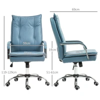 HOMCOM Chaise de bureau fauteuil de bureau hauteur réglable, dossier haut inclinable, accoudoirs et roulettes, bleu(m-3)