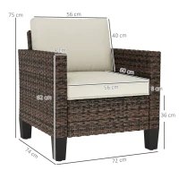 Outsunny Single Rattan Armchair, with Cushions - Brown(m-3)
