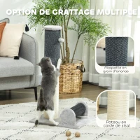 PawHut Poteau griffoir chat poteaux à griffer pour chat 3 in 1 avec grande base tapis à motif ananas 40 x 48 x 85 cm gris clair(m-5)