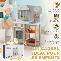 AIYAPLAY Cuisine enfant dinette enfant de 3-6 ans avec cuisinière, robinet d'évier, four, accessoires de cuisine, gris(m-6)