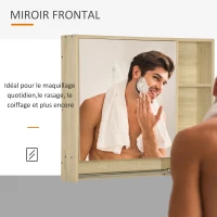 kleankin Meuble salle de bain avec miroir, armoire murale avec porte-serviettes, 3 niches, placard et étagère réglable, naturel(m-7)