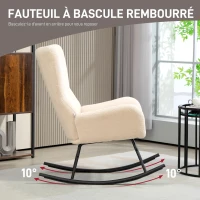 HOMCOM Fauteuil à bascule, chaise à bascule, avec assise de 10 cm d'épaisseur, pieds incurvés en acier, beige et noir(m-4)