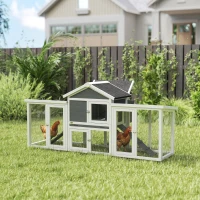 PawHut Large Chicken Coop, Wooden Garden Hen House, Poultry Coops Cages with Run, Nesting Box, Grey(m-2)