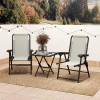 Outsunny Conjunto de Mesa e Cadeiras de Jardim Móveis de Exterior Dobrável com Estrutura de Aço e Suporte para Copos Creme(m-9)
