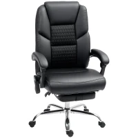 HOMCOM Sedia da Ufficio Massaggiante e Riscaldata con Schienale Reclinabile e Poggiapiedi in Pelle PU, Nero(m-10)