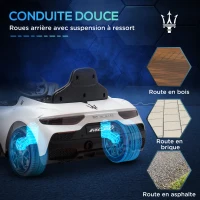 AIYAPLAY Voiture électrique pour enfants sous licence Maserati MC20 12V, Télécommande, LED, Musique et Klaxon, 3 à 6 Ans, blanc(m-7)