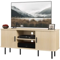 HOMCOM TV-Schrank mit 2 Rolltüren aus Lamellen im skandinavischen Design für Fernseher bis zu 55 Zoll 120 cm Eiche Ton(m-1)