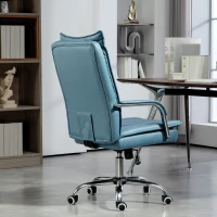 HOMCOM Chaise de bureau fauteuil de bureau hauteur réglable, dossier haut inclinable, accoudoirs et roulettes, bleu(m-7)