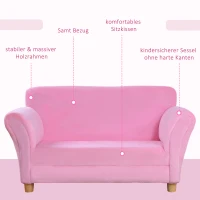 HOMCOM Kindersessel Kindersofa mit Korallenvlies-Optik, massiven Holzfüßen Sessel aus Schaumstoff Kinderstuhl für Kinderzimmer, Spielzimmer, 90 x 53 x 48cm, Rosa(m-5)