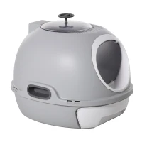 PawHut Cat Litter Box Toilet with Litter Scoop Enclosed Drawer, Front Entry Top Exit, Easy To Clean Grey(m-11)