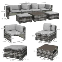 Outsunny Seven-Piece Rattan Patio Furniture Set, with Cushions - Grey(m-3)