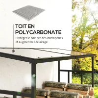Outsunny Abri-bûches range-bûche extérieur charge maximale 2000 kg avec housse de protection imperméable 185 x 62 x 184 cm noir(m-5)